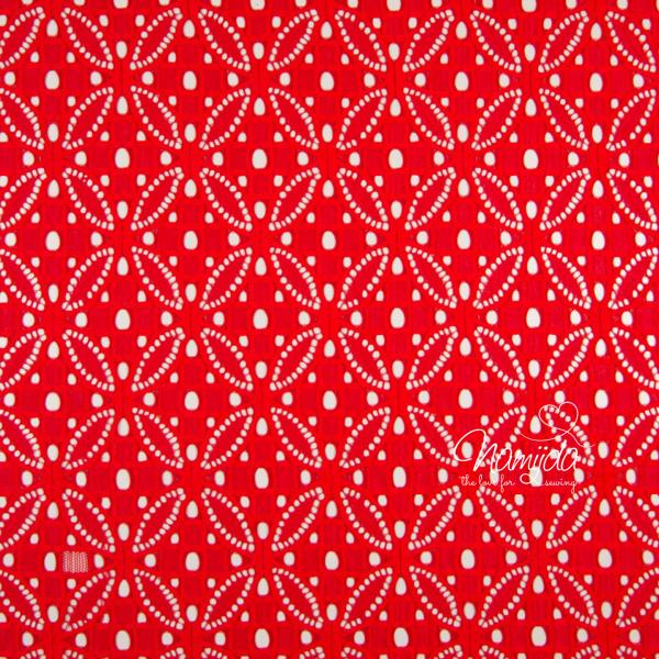 0,5 MTR. ♥ Elastische Spitze ORNAMENT BLüTE - Rot - Spitzenstoff ♥