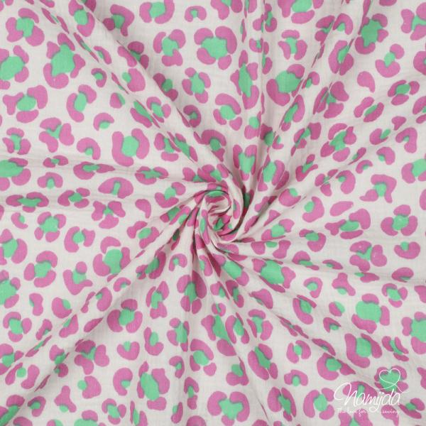 0,5 MTR. ♥ FUNKY LEO HELLROSE-LIME-PINK - MUSSELIN ♥