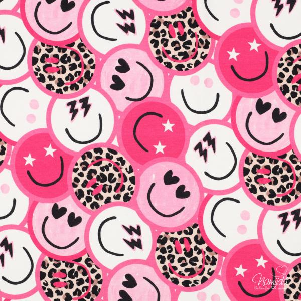 0,5 MTR. ♥ CRAZY SMILEY PINK - FRENCH TERRY ♥