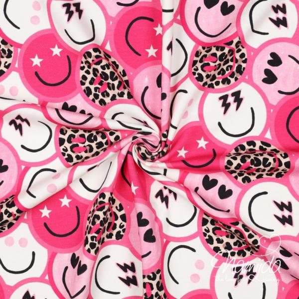 0,5 MTR. ♥ CRAZY SMILEY PINK - FRENCH TERRY ♥
