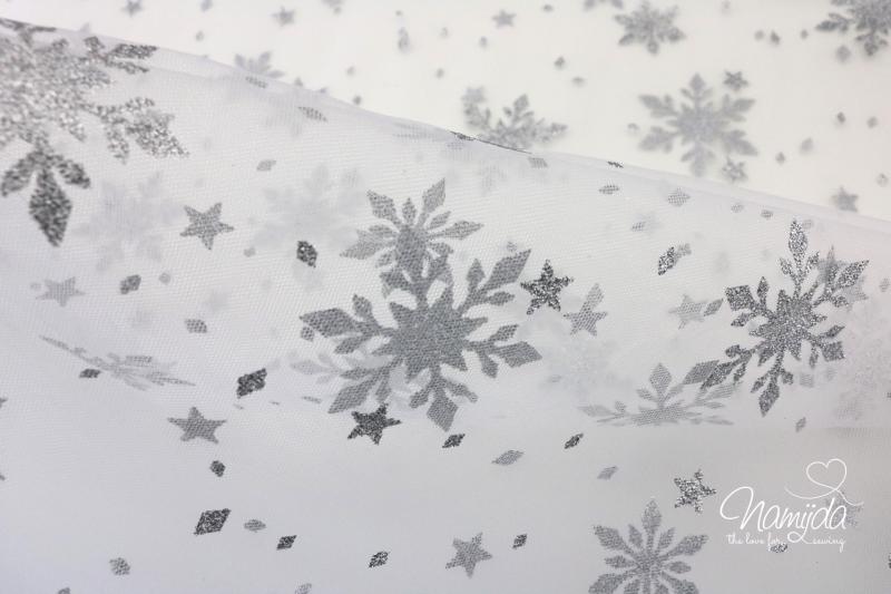 0,5 MTR. ♥ WEICHER EISKRISTALL TüLL NATUR/SILBER ♥