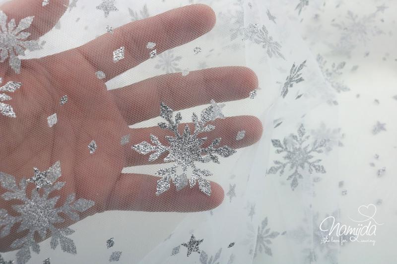 0,5 MTR. ♥ WEICHER EISKRISTALL TüLL NATUR/SILBER ♥