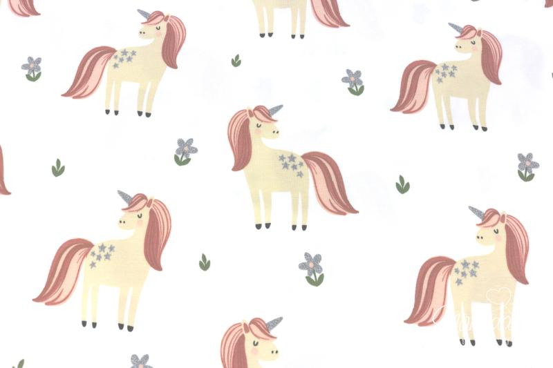 0,50 MTR.  ♥ UNICORN GLITTER EINHORN JERSEY - WEISS ♥