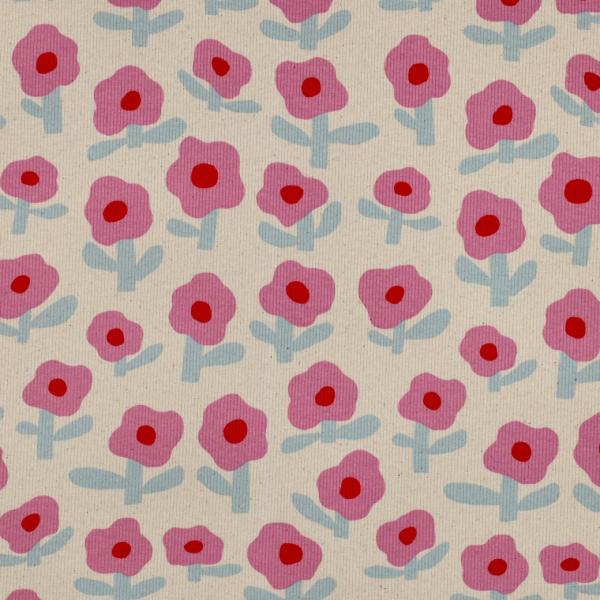 0,5 MTR. ♥ RIPPSTRICK RETRO BLOOM DAISIES PINK JERSEY  ♥