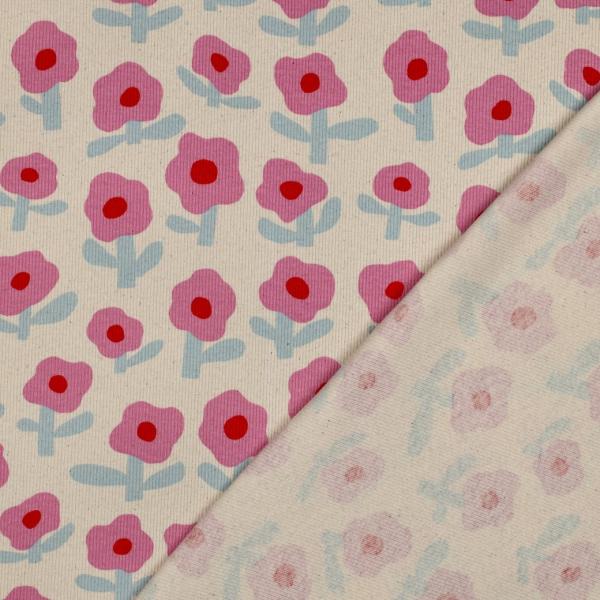 0,5 MTR. ♥ RIPPSTRICK RETRO BLOOM DAISIES PINK JERSEY  ♥
