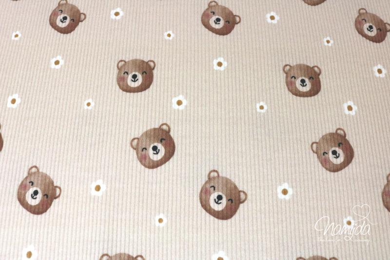 0,5 MTR. ♥ RIPPSTRICK JERSEY HAPPY BEAR & FLOWERS ♥