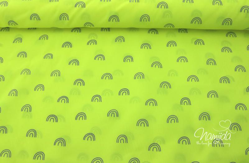 0,5 MTR. ♥ REFLEKTIERENDER REGENJACKEN STOFF RAINBOW - NEON GELB/GRAU ♥ -