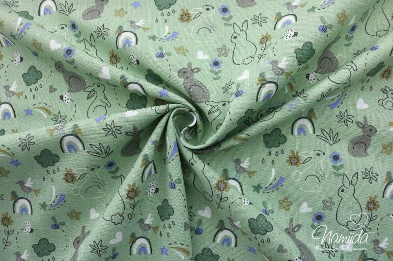 0,5 MTR. ♥  HÄSCHENLiEBE - BAUMWOLLE - DUSTY MiNT ♥