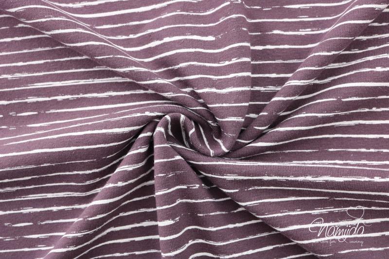 0,5 MTR. ♥ Different Stripes JERSEY - Aubergine/Weiss - 0,5CM
