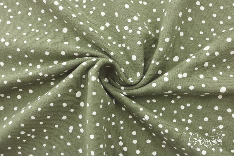 0,5 MTR. ♥ Jersey Different Dots  Khaki / Weiss - Punktejersey ♥
