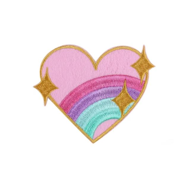 1 Stück - REGENBOGEN HERZ BÜGELPATCH