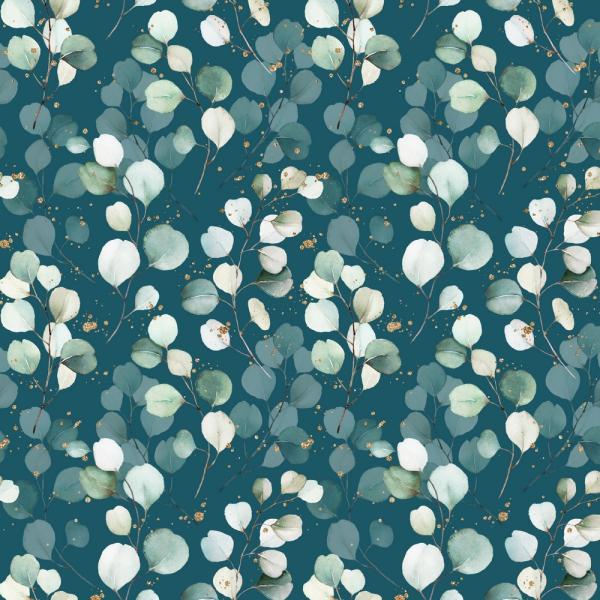 0,5 MTR.  AQUARELL EUKALYPTUS TRAUM GOLD SPRENKEL - JERSEY - Petrol