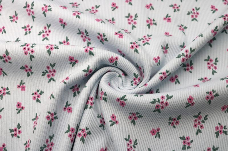 0,5 MTR. ♥ RIPPSTRICK JERSEY  BLÜTENPOESIE HELLBLAU  ♥