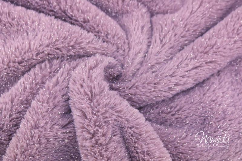 0,5 MTR. ♥ KUSCHELWEICHER LUREX TEDDY ANTIK LILA ♥ 