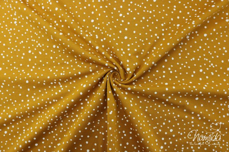 0,5 MTR. ♥ Jersey Different Dots Senf/Weiss - Punktejersey ♥