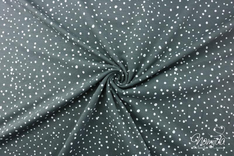0,5 MTR. ♥ Jersey Different Dots  GRAU  / Weiss - Punktejersey ♥