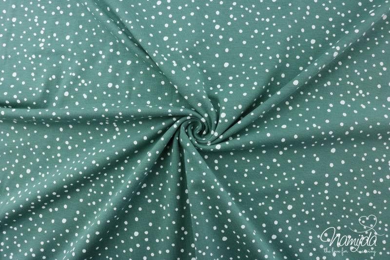 0,5 MTR. ♥ Jersey Different Dots  DustyMint  / Weiss - Punktejersey ♥
