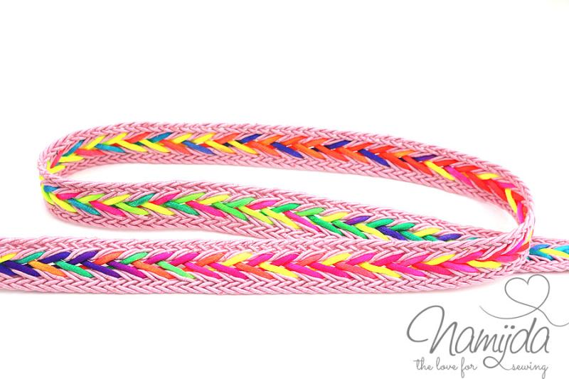 1 MTR. ♥ MuLTICOLOUR ZOPFMuSTER BAND - ROSA - 20mm ♥