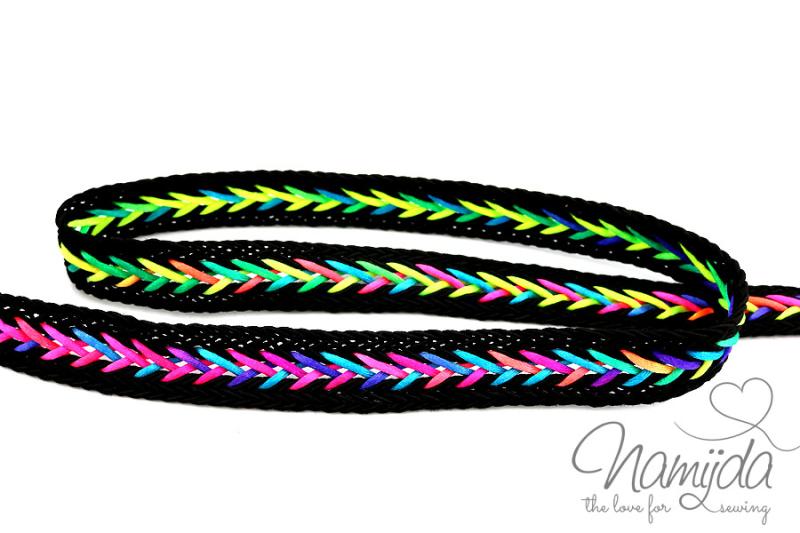 1 MTR. ♥ MuLTICOLOUR ZOPFMuSTER BAND - SCHwARZ  - 20mm ♥