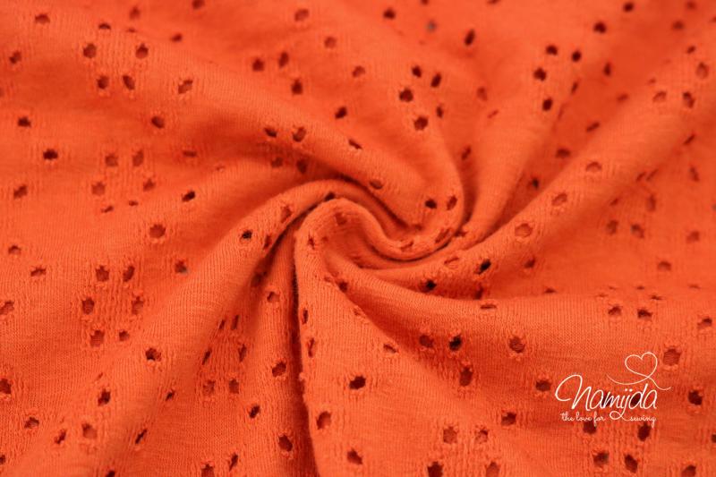 0,5 MTR. ♥ BAUMWOLLJERSEY LOCHSTICKEREI ROST/ORANGE ♥