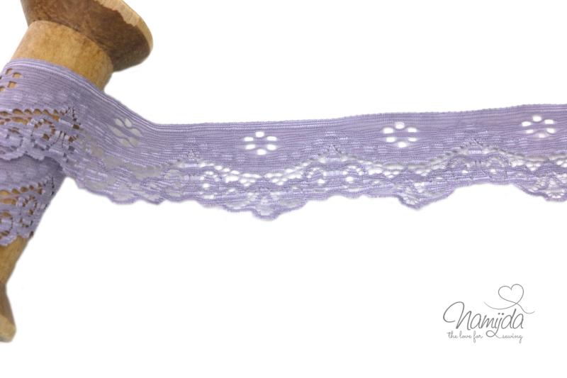 1 MTR. ♥ Elastische SPITZENBORTE - ANTIKLILA - 3,5cm ♥