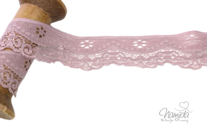 1 MTR. ♥ Elastische SPITZENBORTE - MAUVE - 3,5cm ♥