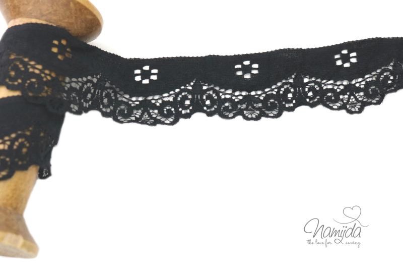 1 MTR. ♥ Elastische SPITZENBORTE - SCHWARZ - 3,5cm ♥