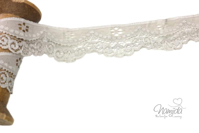 1 MTR. ♥ Elastische SPITZENBORTE - SAND - 3,5cm ♥