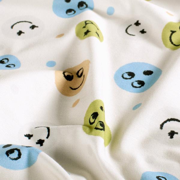 0,50 MTR. ♥ SMILEY COLOURFUL BLAU JERSEY ♥