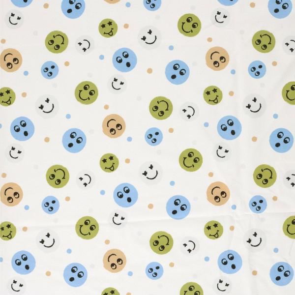 0,50 MTR. ♥ SMILEY COLOURFUL BLAU JERSEY ♥