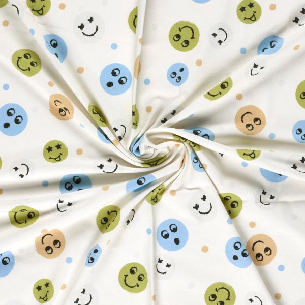 0,50 MTR. ♥ SMILEY COLOURFUL BLAU JERSEY ♥