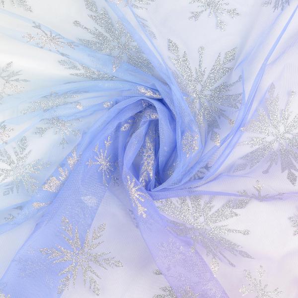 0,5 MTR. ♥ SOFT TüLL EISKRISTALLE FARBVERLAUF FLIEDER/EISBLAU  ♥