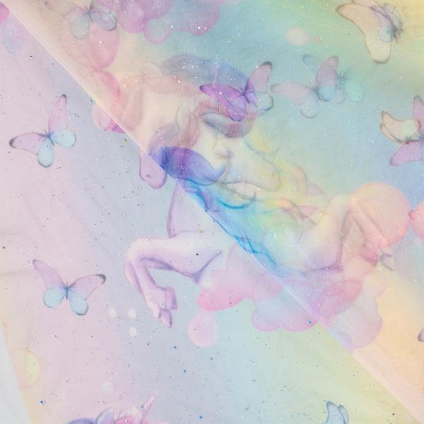 0,5 MTR. ♥ SOFT TüLL GLITZER UNICORN BUTTERFLY MULTICOLOUR  ♥