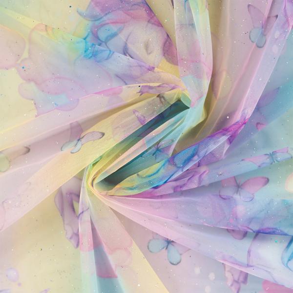 0,5 MTR. ♥ SOFT TüLL GLITZER UNICORN BUTTERFLY MULTICOLOUR  ♥