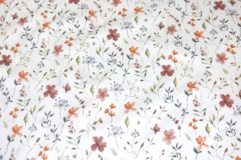 0,5 MTR. ♥ RIPPSTRICK JERSEY  FLOWERS APRICOT ♥