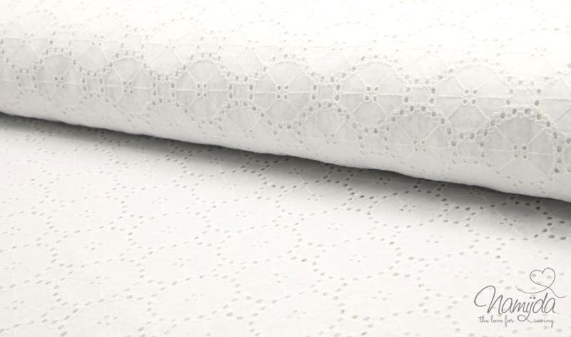 0,5 MTR. ♥ LOCHSTICKEREI - CIRCLES STICKEREI - BAUMWOLLE - WEISS ♥