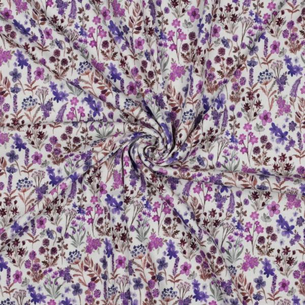 0,5 MTR. ♥ RIPPSTRICK JERSEY AUTUMN FLOWERS LILA ♥