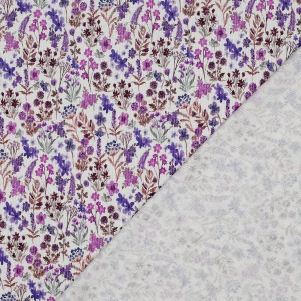 0,5 MTR. ♥ RIPPSTRICK JERSEY AUTUMN FLOWERS LILA ♥