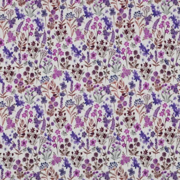 0,5 MTR. ♥ RIPPSTRICK JERSEY AUTUMN FLOWERS LILA ♥