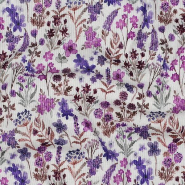0,5 MTR. ♥ RIPPSTRICK JERSEY AUTUMN FLOWERS LILA ♥