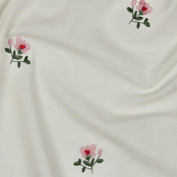 0,5 MTR.♥ CRINKLE BAUMWOLL VOILE GESTICKTE BLÜMCHEN ♥