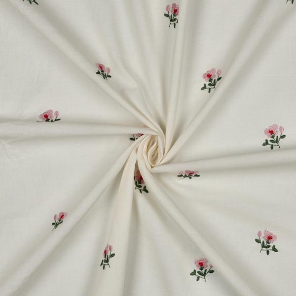 0,5 MTR.♥ CRINKLE BAUMWOLL VOILE GESTICKTE BLÜMCHEN ♥