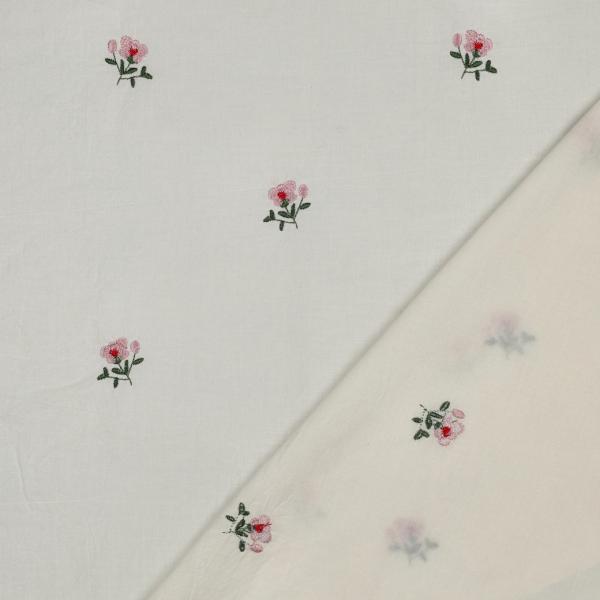 0,5 MTR.♥ CRINKLE BAUMWOLL VOILE GESTICKTE BLÜMCHEN ♥