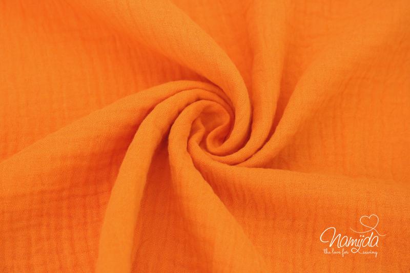 0,5 MTR. ♥ DouBLE GAUZE - Musselin NEON ORANGE - Baumwollstoff ♥