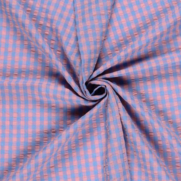 0,5 MTR. SEERSUCKER KAROS FLIEDER/DUSTY BLUE BAUMWOLLE
