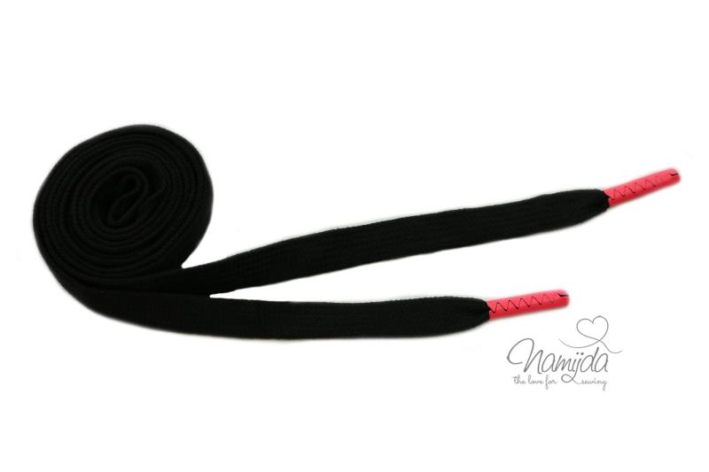 1 STüCK - Hoodie Band Flach - SCHWARZ/KORDELSTOPPER NEON PINK