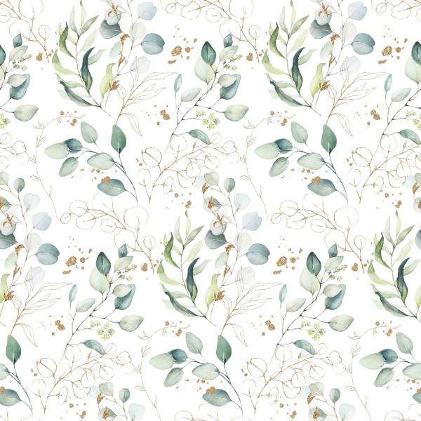 0,5 MTR.♥  AQUARELL EUKALYPTUS TRAUM GOLD SPRENKEL BAUMWOLL POPELINE ♥