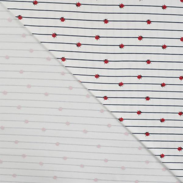 0,50 MTR. ♥ LITTLE LADYBUGS MARIENKÄFER LINES NAVY JERSEY  ♥