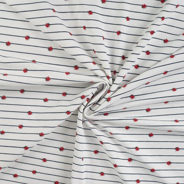 0,50 MTR. ♥ LITTLE LADYBUGS MARIENKÄFER LINES NAVY JERSEY  ♥