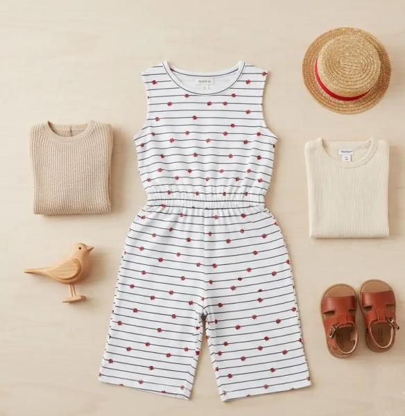 0,50 MTR. ♥ LITTLE LADYBUGS MARIENKÄFER LINES NAVY JERSEY  ♥